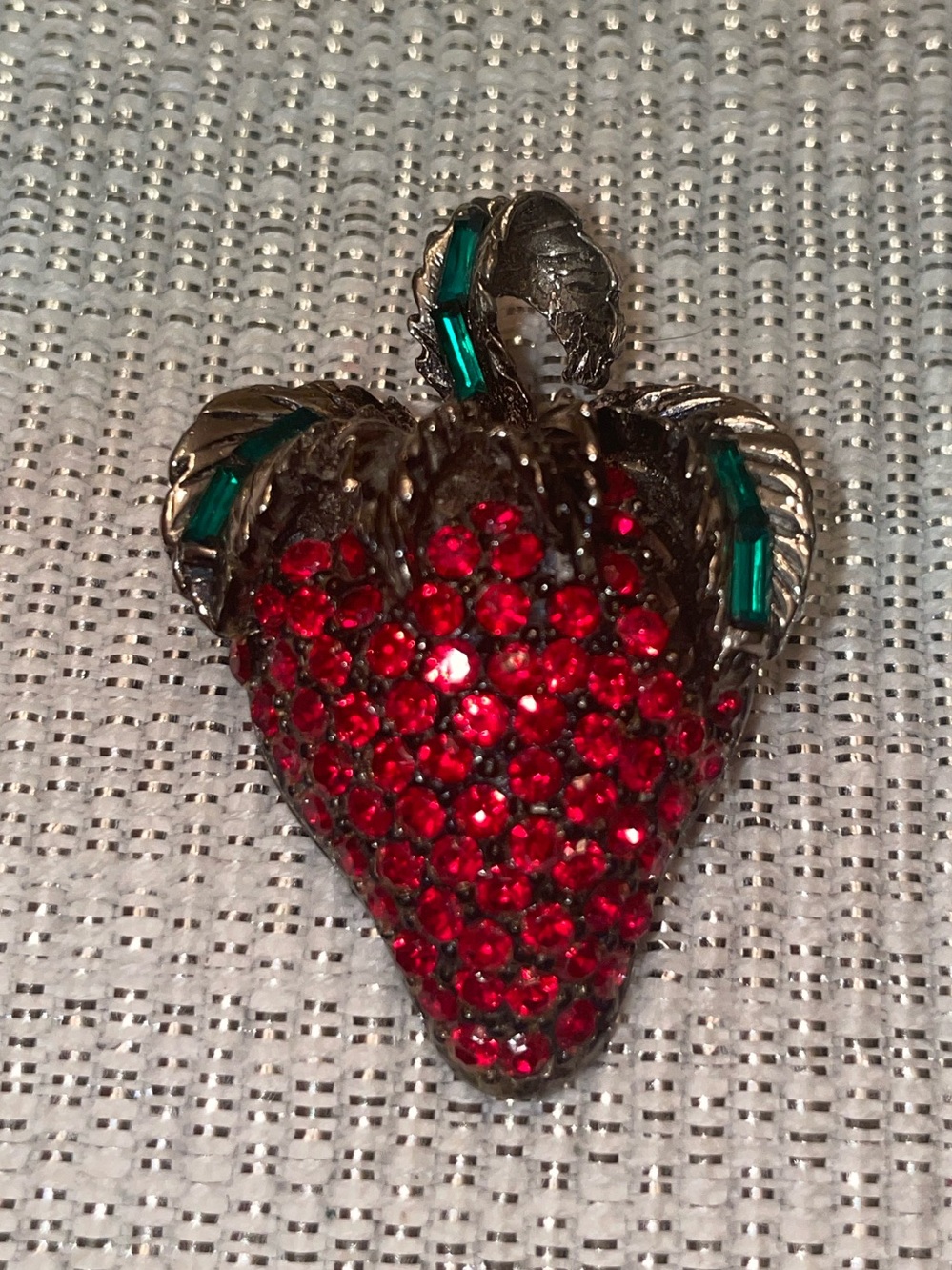 Vintage 1960s brooch. Red Crystal Strawberry Pendant